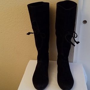 Nine West knee hi black suede flat boot.  SZ 8.5M